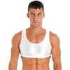 Mens Glossy Vest Cropped Tank Top Sleeveless Design Round Neck Solid Color Swimwear Nightwear Tops