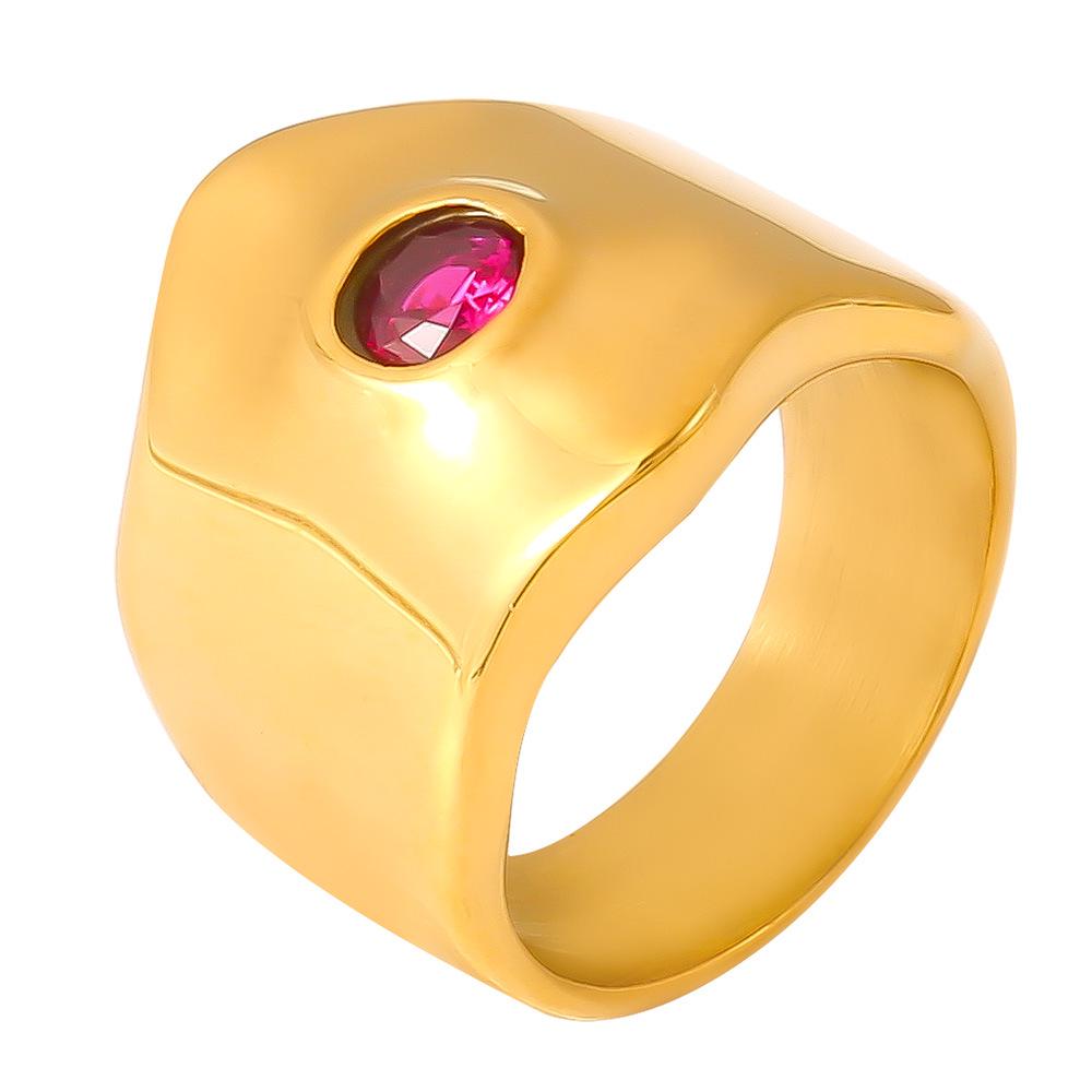 Elegantní evropský a americký šik zirkonový prsten - Široký pásek, Leštěný, Exagerovaný design, Nerezová ocel, Neblednoucí 18k pozlacení.