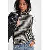 Women S Striped Print Half High Neck Fitted Long Sleeve T Shirt Base Layer Top
