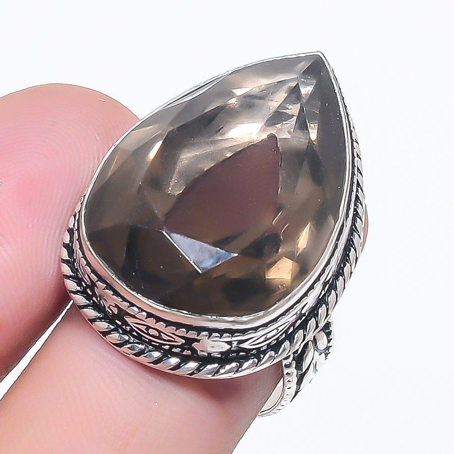 Natural Smoky Topaz Gemstone 925 Sterling Silver Jewelry Ring Size 6.5 j9E28