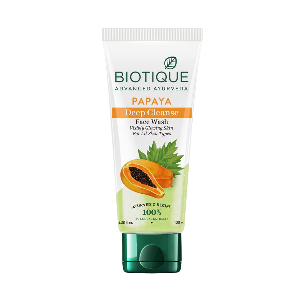 Biotique Papaya Deep Cleanse Face Wash For Visibly Glowing Skin All Skin Types 2x100ml & Biotique Papaya Tan Removal Brightening & Reviatalizing