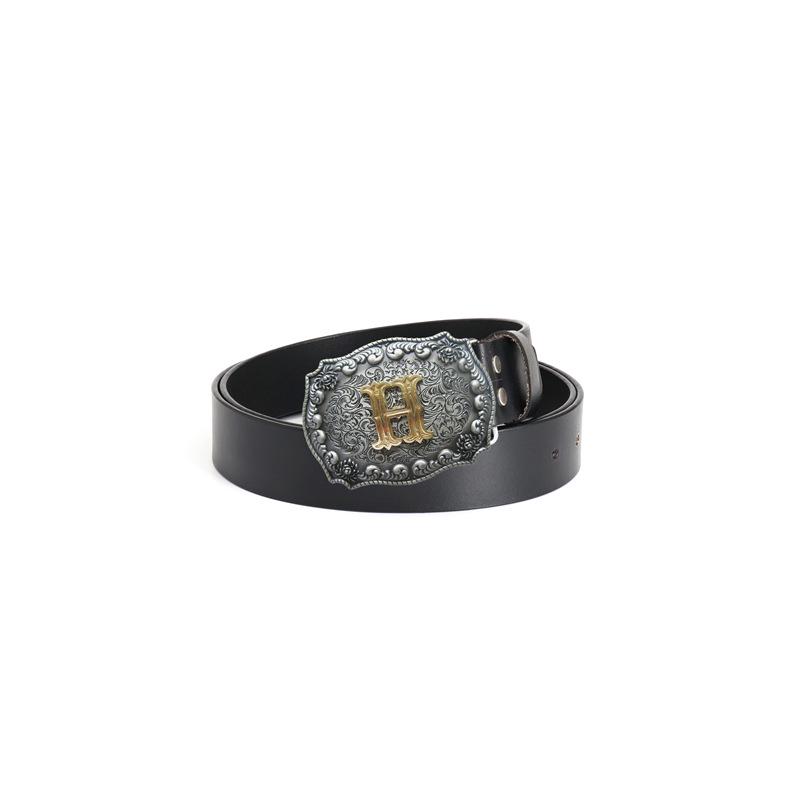 Western Cowboy Zinc Alloy Buckle Cowhide Patterned Elastic Belt for Men - Retro Knight Style 95cm