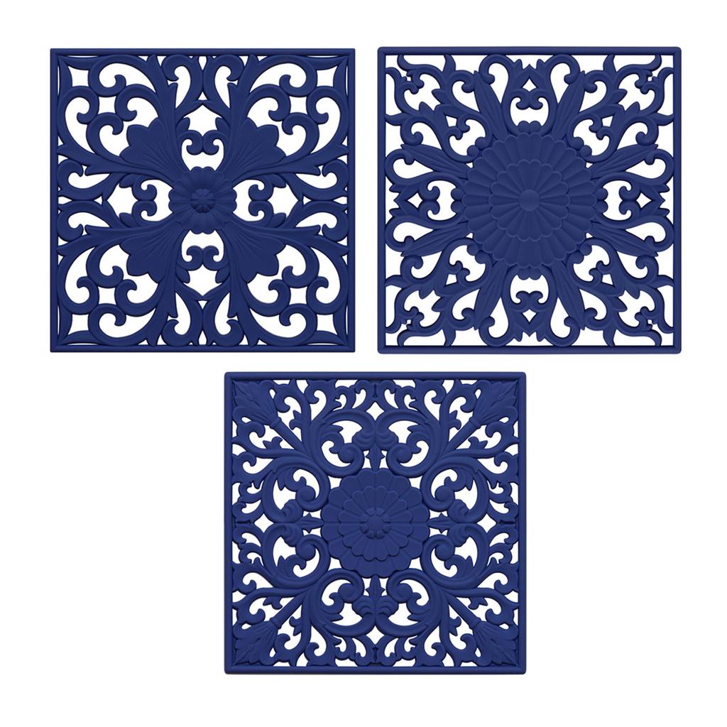 3Pcs/Set 18x18cm Scald Preventing Pot Holder Silicone Pad Hollow Flower Heat Insulation Square Mat