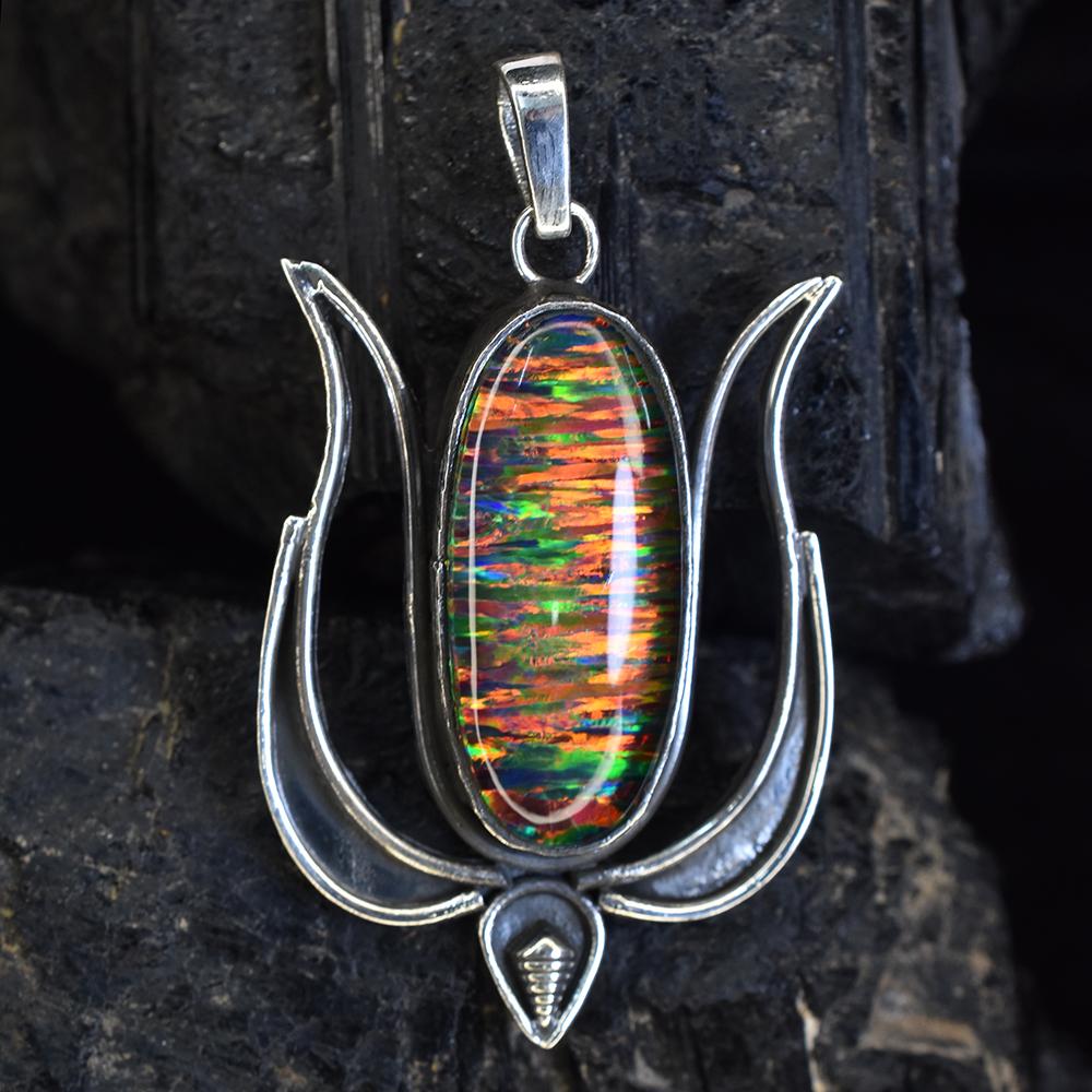 Natural Opal Pendant 53 ct 925 Sterling Silver Oval Birthstone October Birthday Birthstone