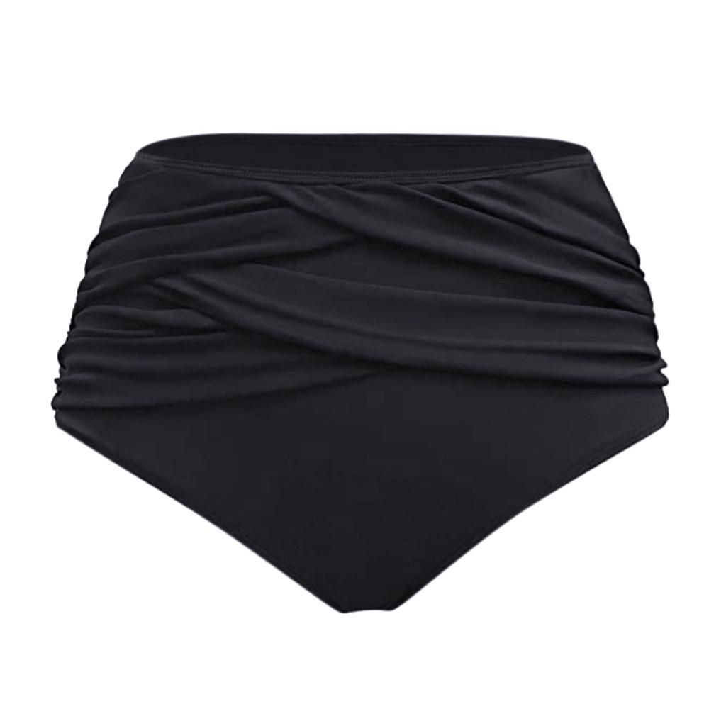 Women's High Waist Bikini Bottoms Plus Size Solid Color Cross Draped Ruched Swimwear Bottoms for Beach Pool Swim