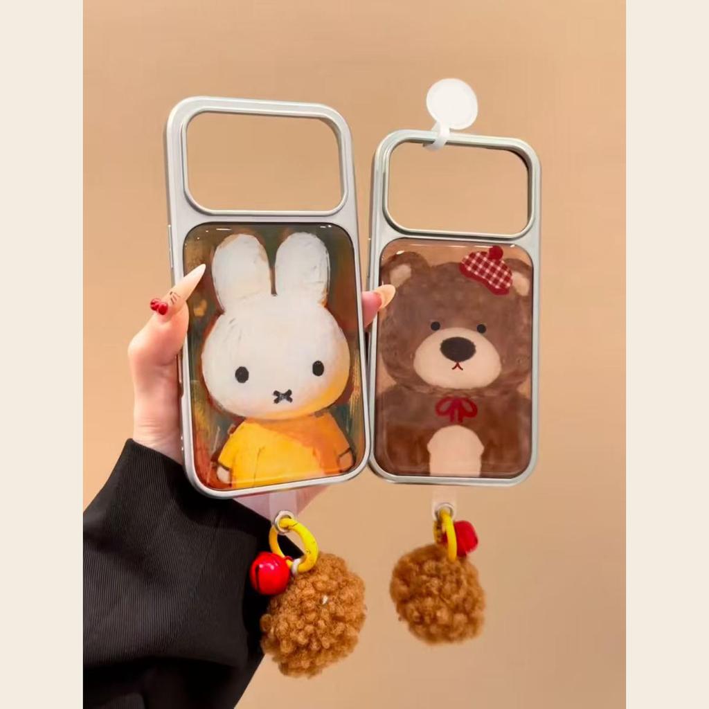 Vintage oil painting style Miffy rabbit bear is suitable for Apple 17Promax mobile phone case IP15/16Pro Epoxy water condensation