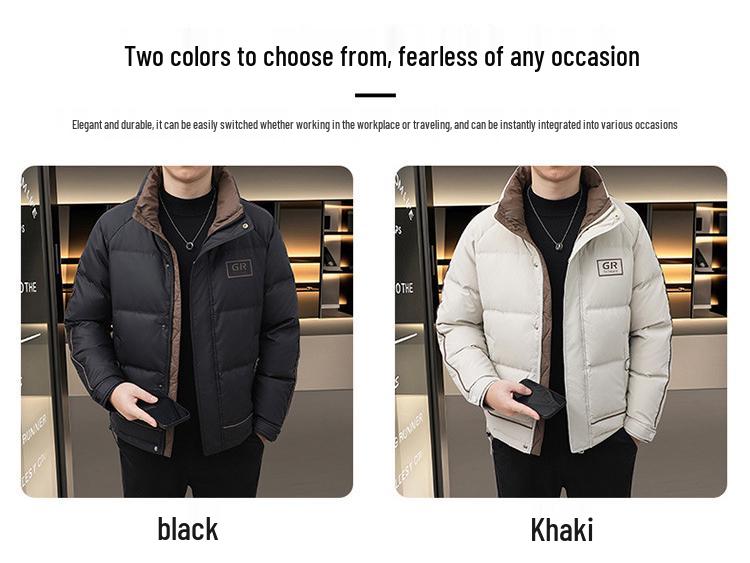 Men's 2025 Autumn/Winter White Duck Down Jacket - Thick Warm Stand Collar Outerwear