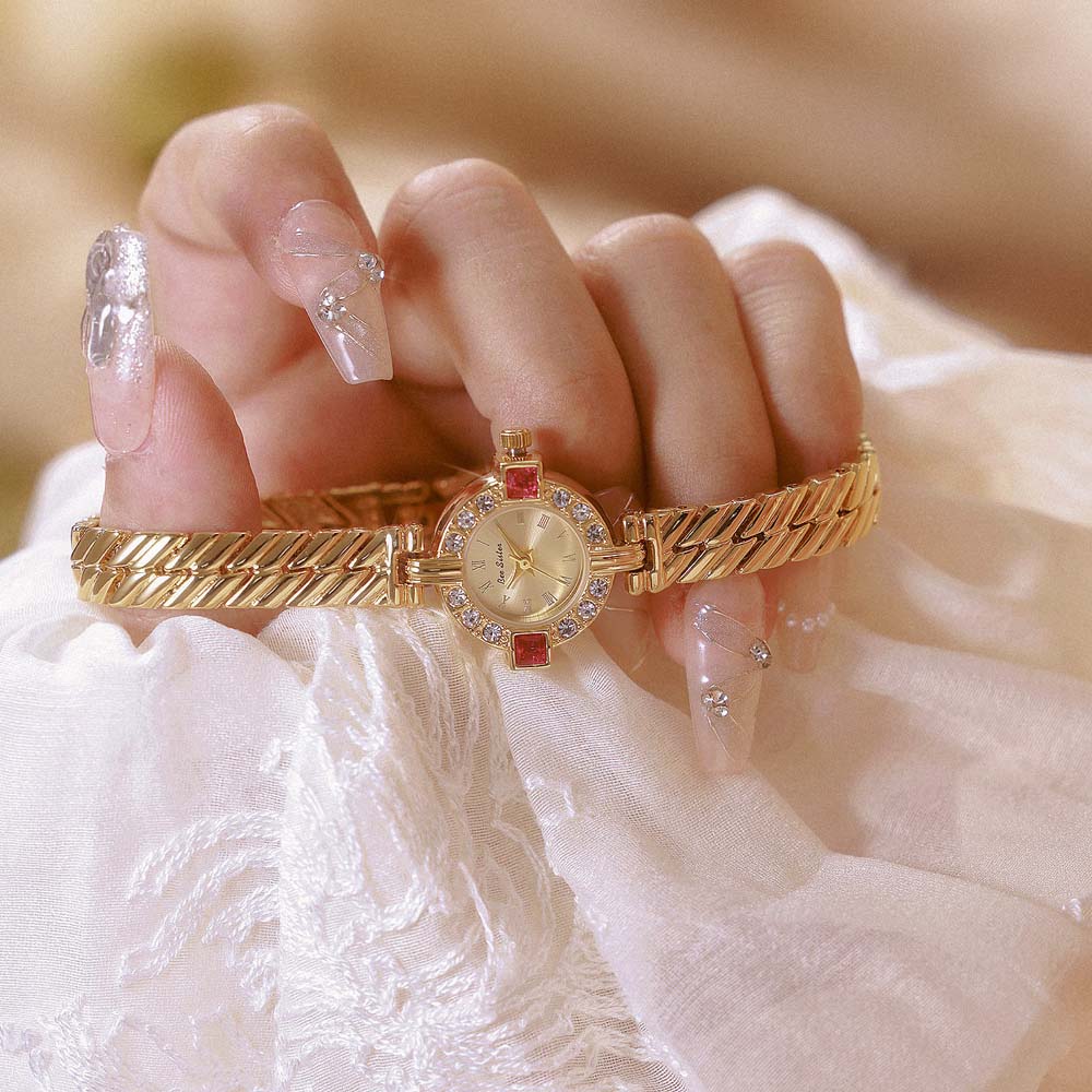 BS Affordable Luxury Women's Quartz Watch French-Style Vintage Delicate Chain Strap Magenta Elegant Women's Wristwatch FA1937