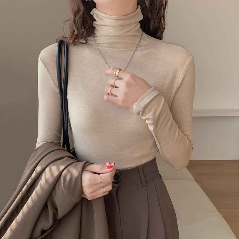 Spring Autumn Women Pullover Female Solid Knitted Bottoming Shirt Concise Turtleneck Elasticity Elegant Office Lady Tops