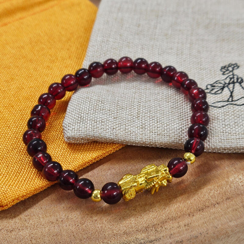 Garnet Bihu Prayer Beads Wealth Bracelet with 6mm Pouch