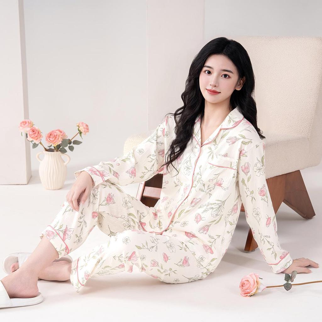 Women's 2025 Spring & Autumn Cotton Pajama Set: Long Sleeve Cloud Cotton Homewear