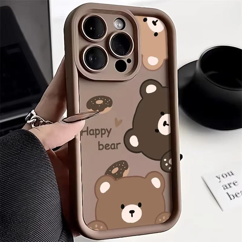 Cartoon Cute Bear Phone Case For iPhone 16 Case iPhone 11 12 13 14 15 Pro Max XR XS X 7 8 15 16 Plus Candy Silicone Soft Cover