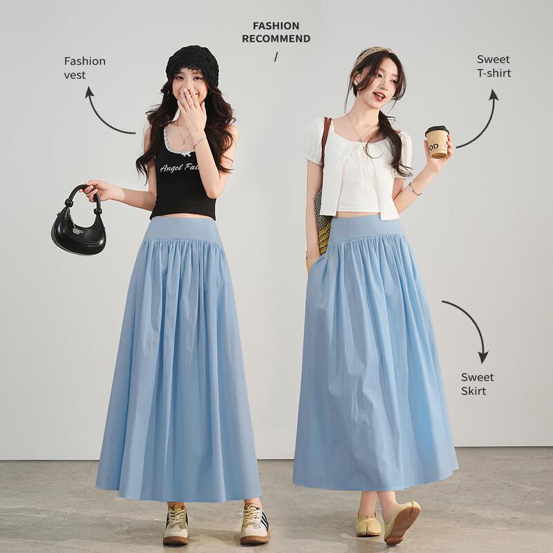 Bailuyu Pleated High-Waist A-Line Midi Skirt S