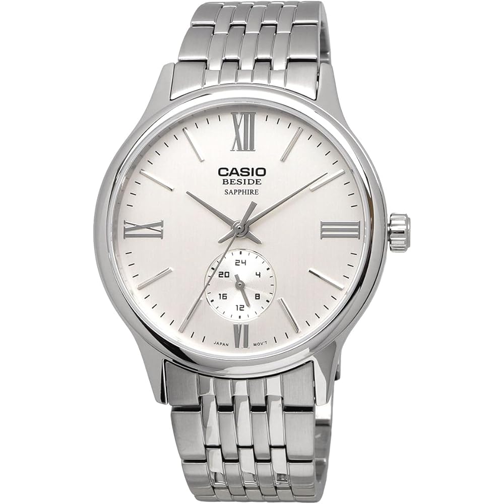 Casio Beside Quartz Men's Watch Sapphire Glass BMS-100D-7AV Stainless Steel Band 24-Hour Display Silver