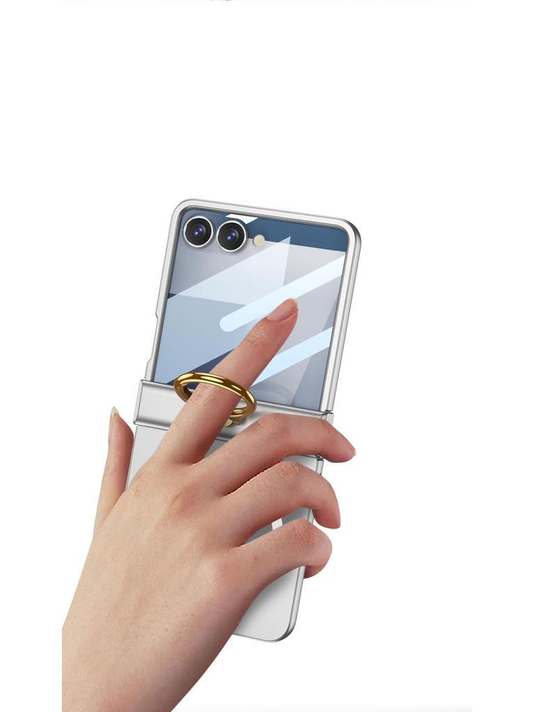 GKK Samsung Z Flip 7 Small Folding Hinge Full Coverage Shell with Finger Ring Buckle and Frosted Hard Shell