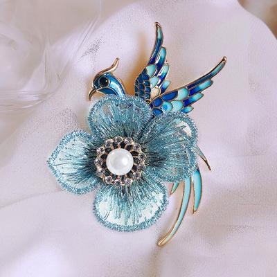 Creative Handmade Embroidery Brooch Flower Pearl Enamel Phoenix Bird Pin Clothing Accessories