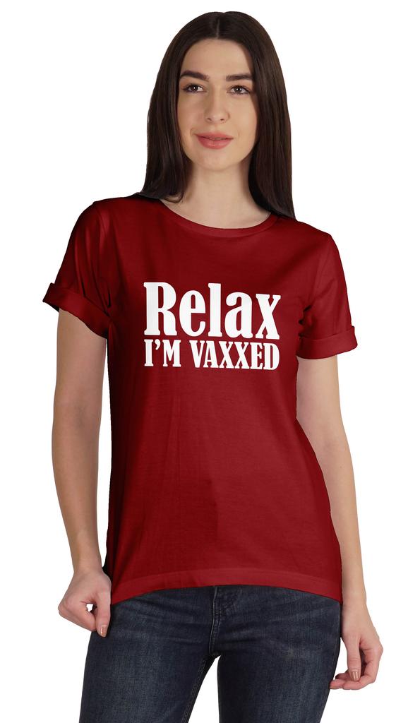 Inkmeso Relax I'M Vaxxed Funny Pro-Vaccine Crew Neck Cotton T-shirt For