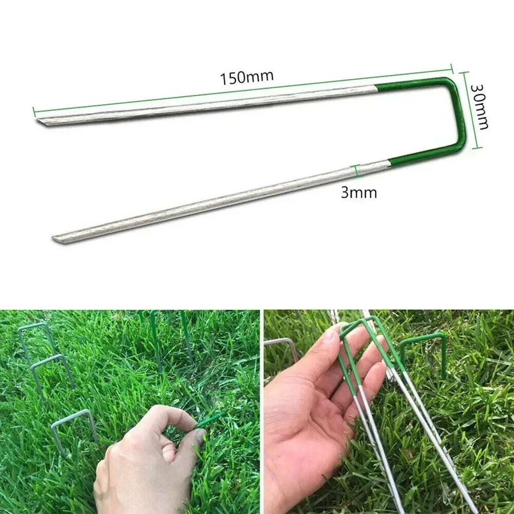 20pcs Garden Stakes Galvanized Landscape Staples U-Type Turf Staples For Artificial Grass Rust Proof Sod Pin Stake Lawn Pegs Mat
