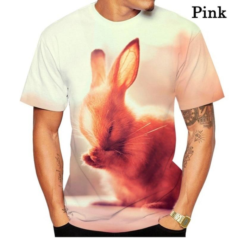 

Мужская футболка с 3D цифровой печатью Белый кролик Мужская футболка с круглым вырезом Повседневная спортивная базовая футболка 6xl