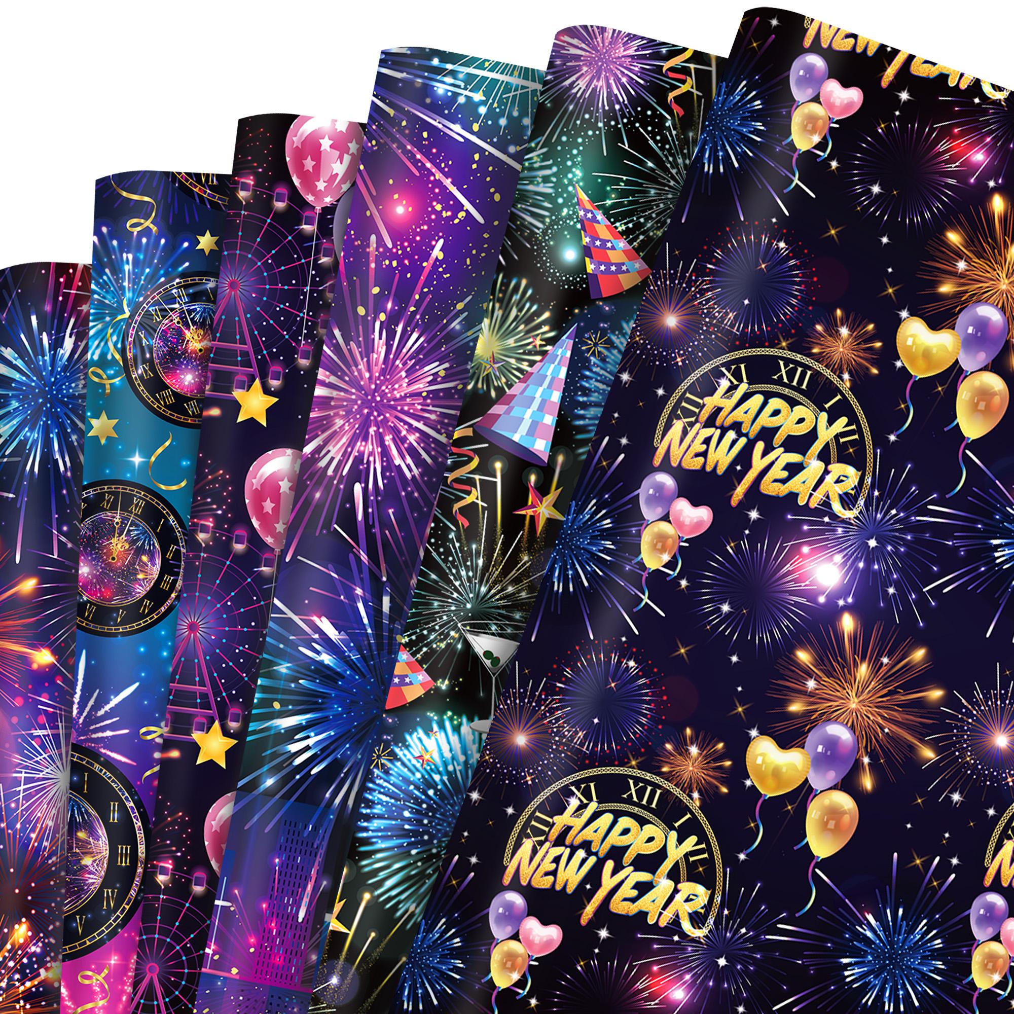 

12 Sheets Happy New Year Gift Wrapping Paper Colored New Year s Wishes Xmas Winter Holiday New Year Party Decor DIY Craft Paper