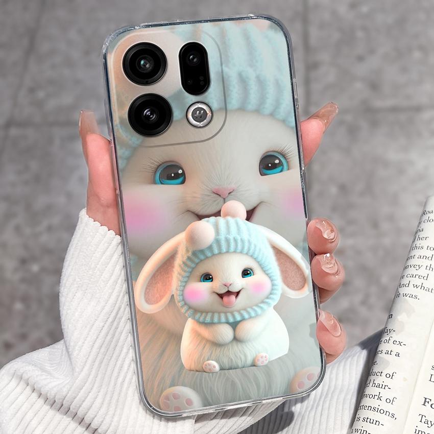 Suitable For Oppo Find X9 X7 X5 Pro X3 X2 Reno11 12 Pro Phone Cover Cute Panda Rabbit Pattern Transparent TPU Dustproof Protective Case For Oppo Shell