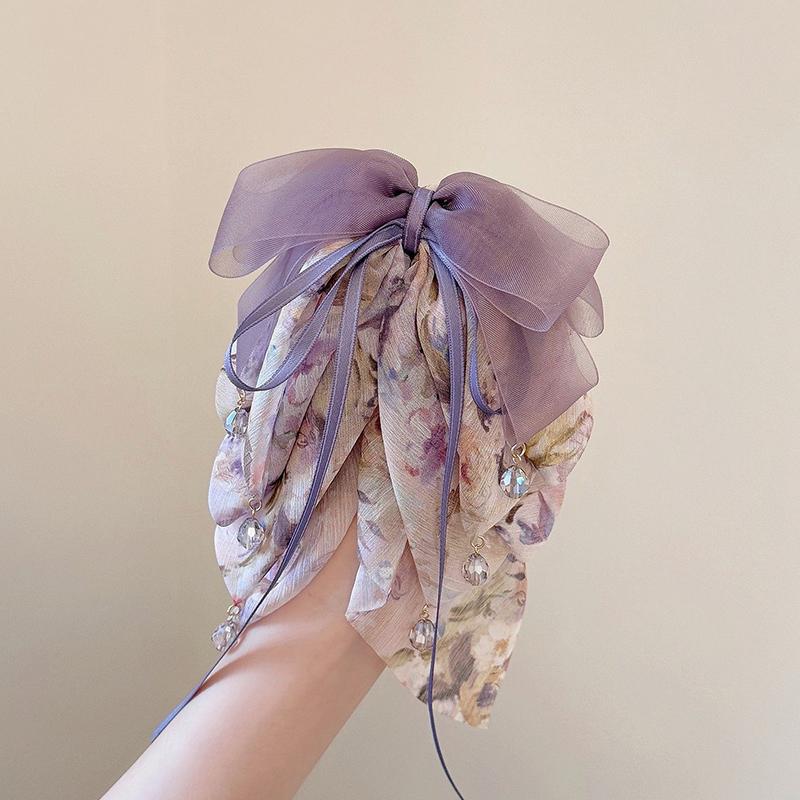 Süße florale Schleife Perle Pferdeschwanz-Klammer Damen Französische elegante Haarspangen Haarklammer