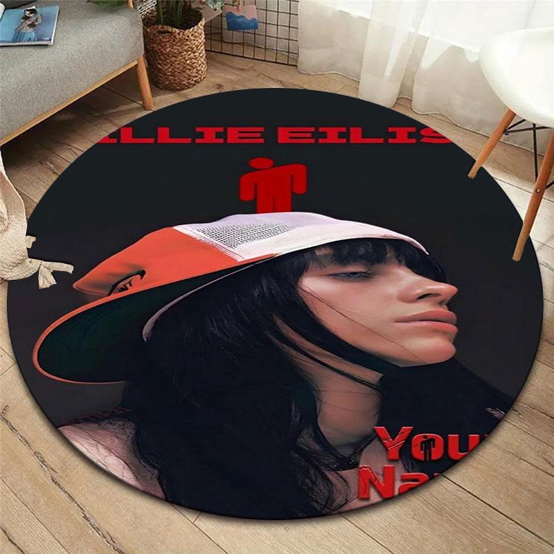 Billie Eilish Custom Name Round Area Rug,Carpet Rug for Living Room Bedroom Sofa Playroom Decor,Non-slip Floor Mat