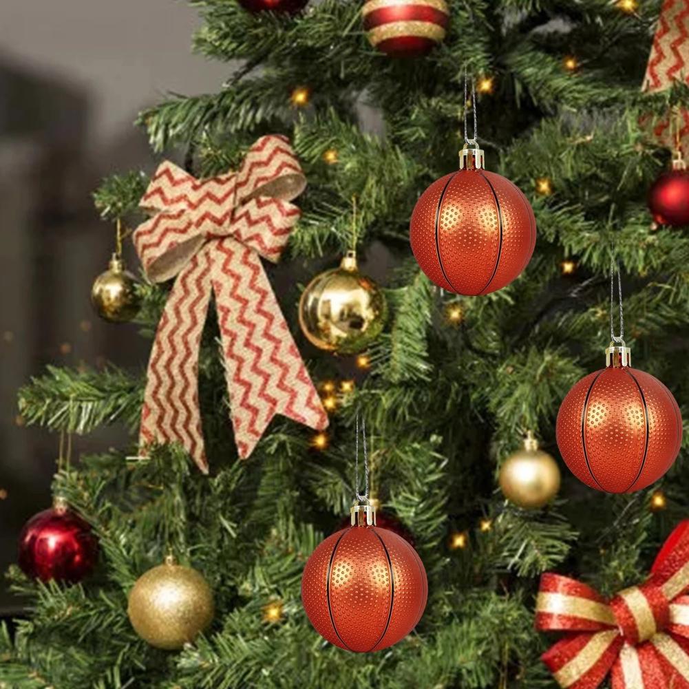 6 Stück/Karton Weihnachtskugel-Ornamente Weihnachtsbaum-Anhänger Vier Sportarten Fußball Basketball Rugby Baseball Hängeornament Neujahr Zuhause