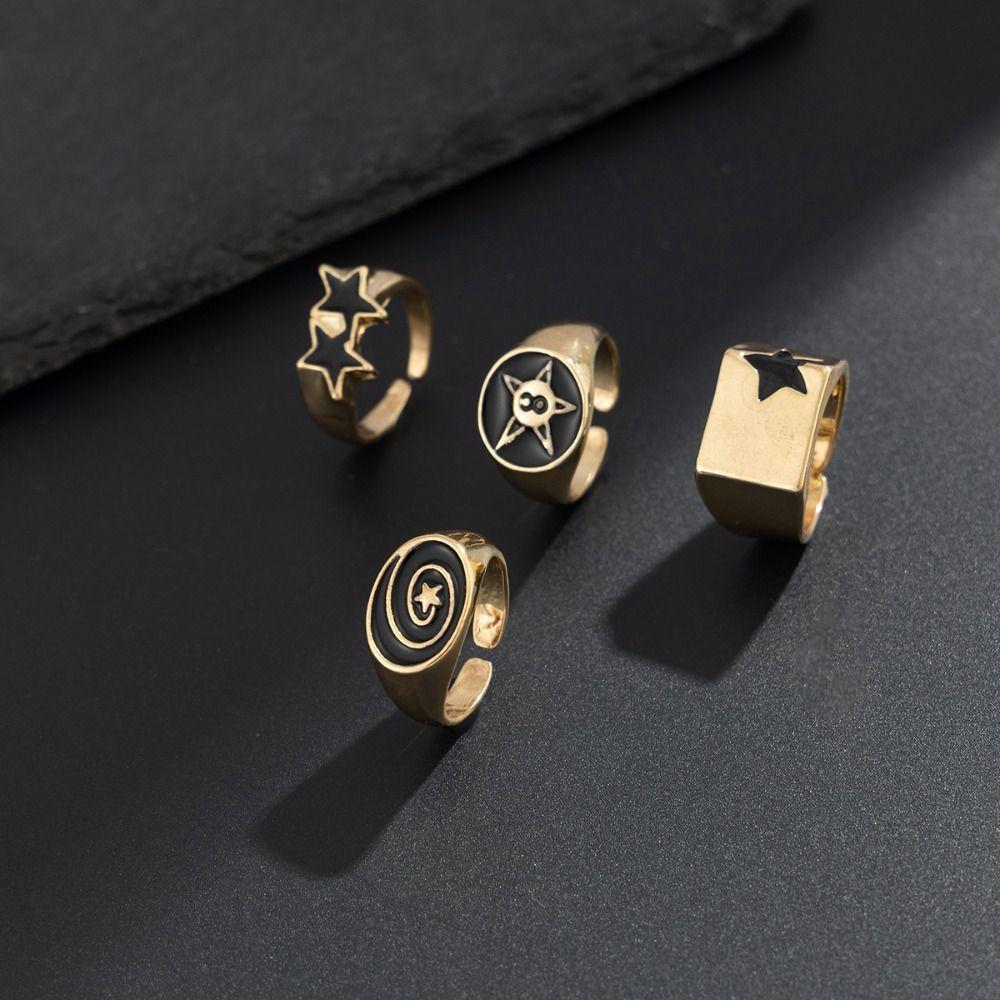 4pcs Irregular Design Geometric Open End Rings Punk Couple Rings  Hiphop Style