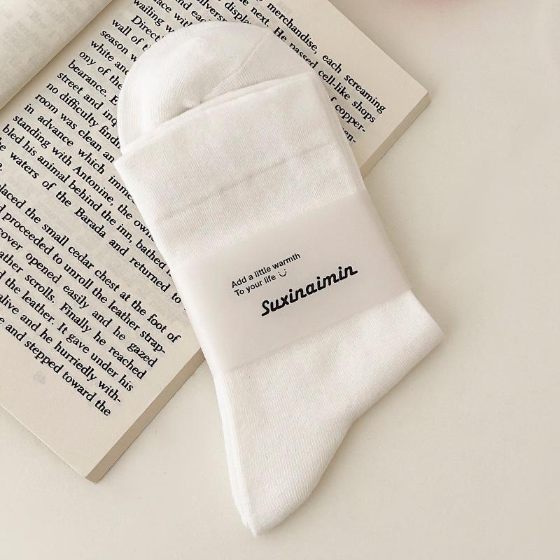 

Женские весенне-осенние носки из чистого хлопка, нежные, однотонные, с широкой резинкой, без косточек, носки-трубы 1 pair белый