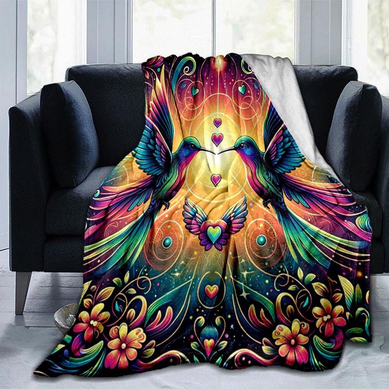 1pc Bird Printing Lightweight Flannel Blanket, Comfortable and Warm Blanket, for Camping Sofa Bed and Couch Office, Suitable for Gift Blanket