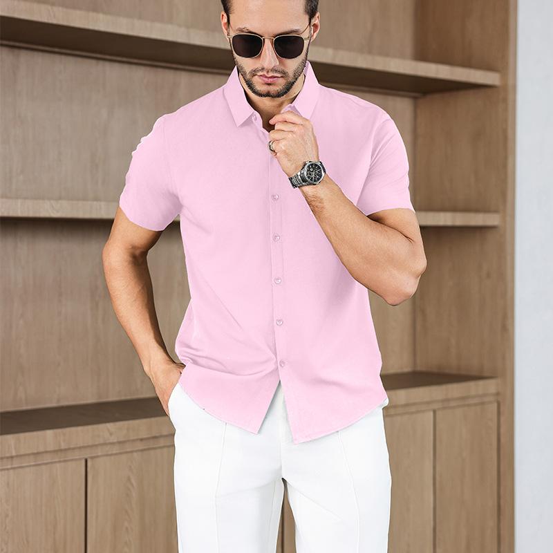Men's Business Casual Solid Color Short Sleeved Shirt for Summer Fashion No Ironing Comfortable and Versatile Top