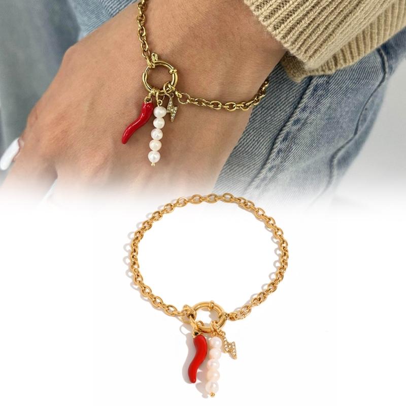 Glossy Pearls Charm Bracelet Jewelry Versatile Pearls Pendant Bracelet with Long Lasting Metal Chain for Fashionistas