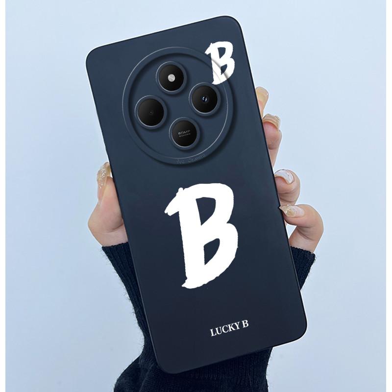 For Xiaomi Redmi 14C 4G A3Pro 4G/ Xiaomi Poco C75 4G M7 5G Case Lucky Initial Letter Liquid Soft Silicone Protective Cover Phone
