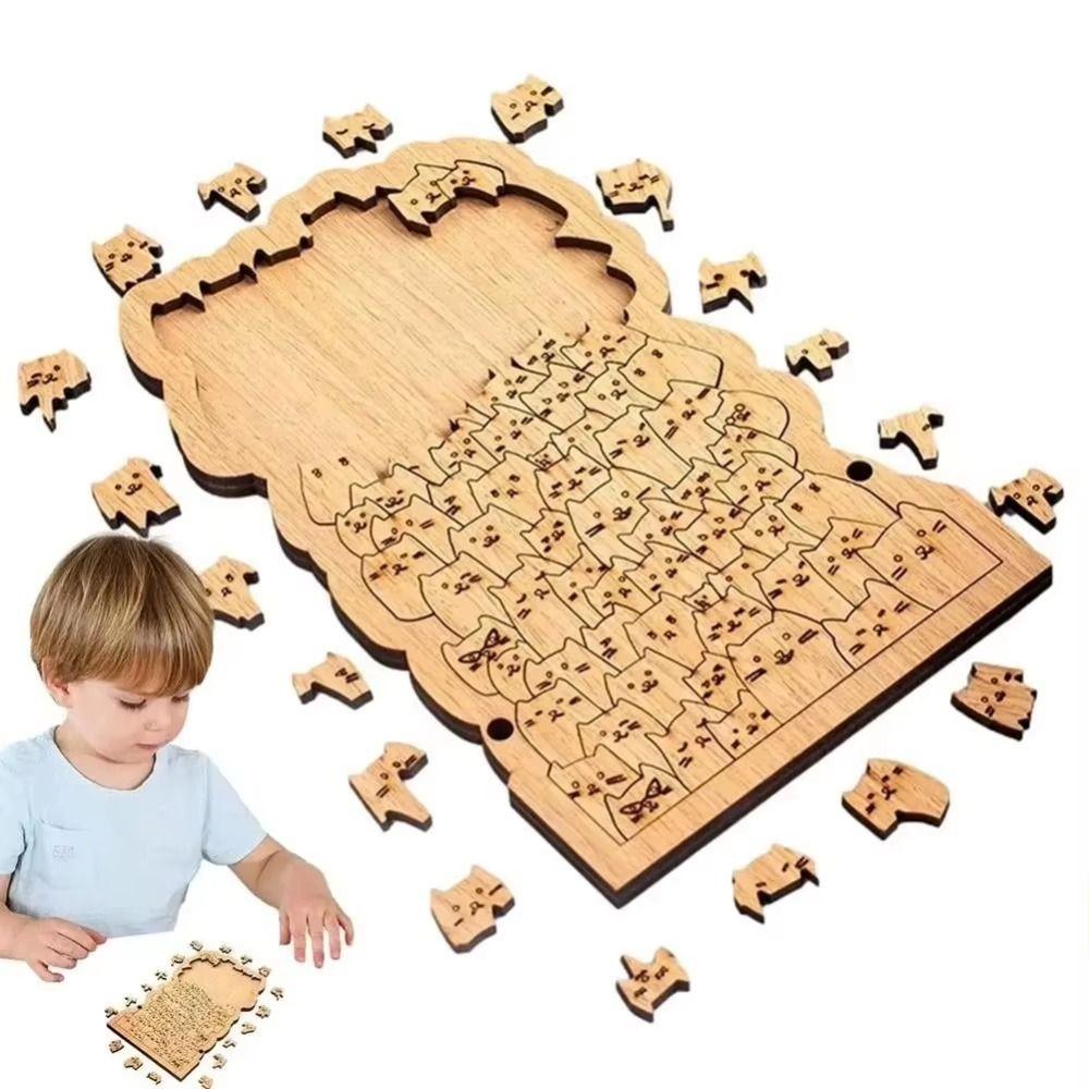 Challenging Wooden Jigsaw Brain Teaser Animal Puzzle Unique Hundred Cat Puzzle Family Game