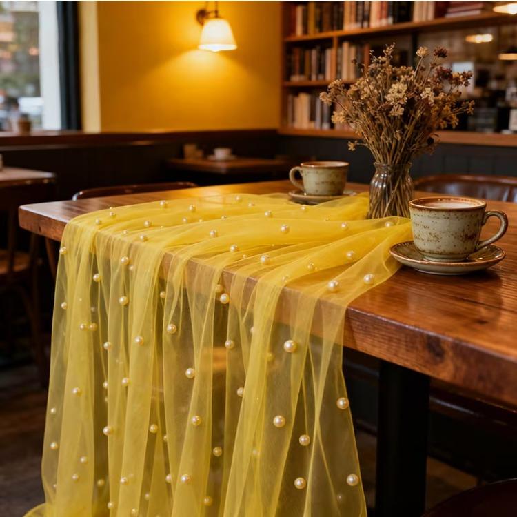 Outdoor Wedding Table Flag Pearl Chiffon, Holiday Party, Wedding Party Decoration, Home Table Flag