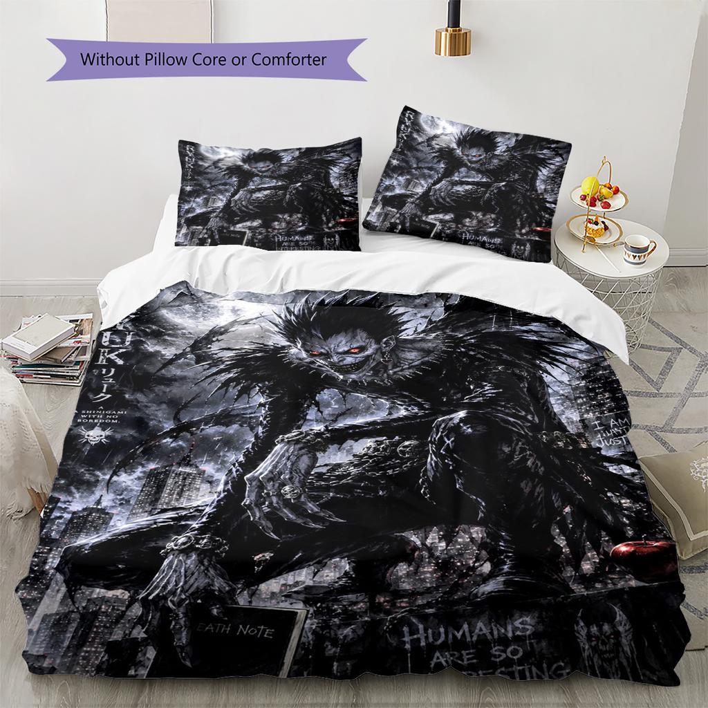 Ryuk Death Note Pattern Bedding Set Quilt Cover Pillowcase Home Decor Gift (1 * duvet cover + 2 * pillowcase, without core)