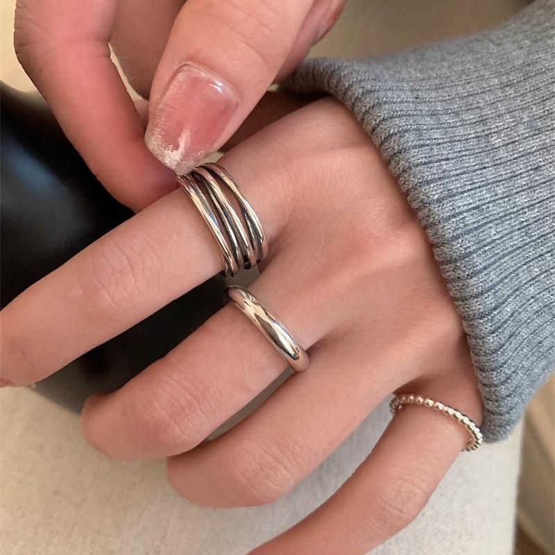 925 Sterling Silver Cross Wrap Multi-Layer Ring ins Cold Wind Versatile Open Ring