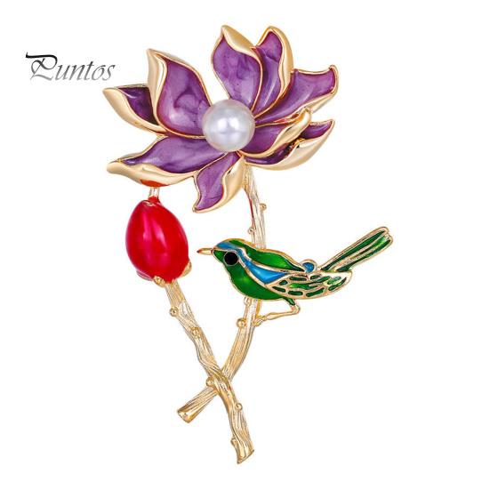 

Брошь с цветком лотоса из искусственного жемчуга, женская брошь в стиле ретро, ​​темперамент, универсальный корсаж с животными, аксессуары для женской одежды фиолетовый
