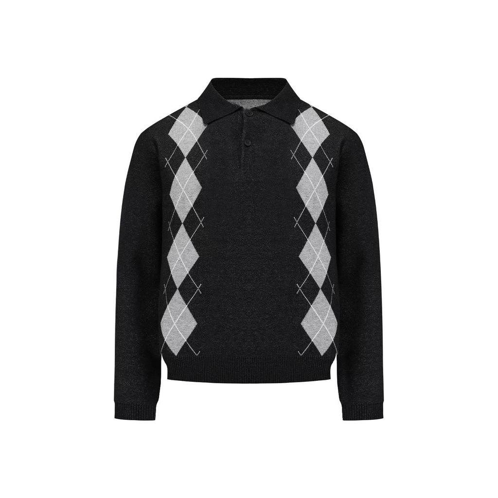 Men's British Argyle Long-Sleeve Polo Sweater - Versatile Collegiate Style for Spring and Autumn
