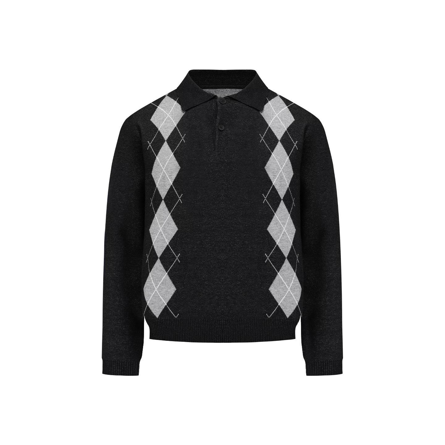 Men s British Argyle Long-Sleeve Polo Sweater - Versatile Collegiate Style for Spring and Autumn XXL