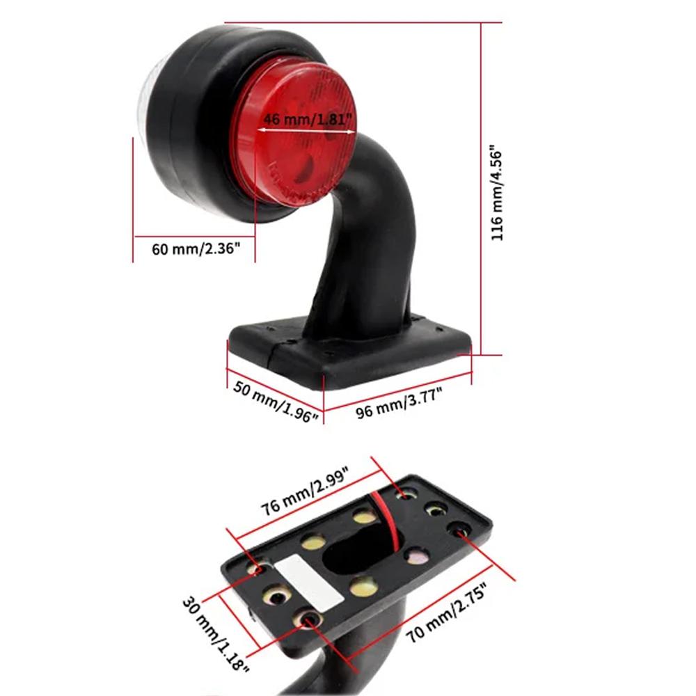 2pc Side Marked Lamp 12 LED 12V‑24V Elbow Side Marker Indicator Light Lamp Red White Tail Light Assembly