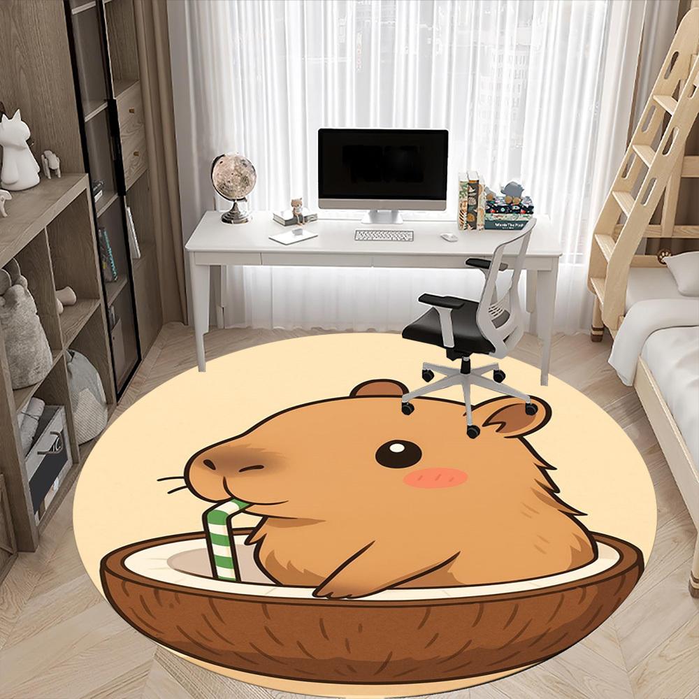 1pc Coconut Capybara Carpet for Office Non Slip, Round Carpet, Soft & Comfortable, Carpet for Office, Lightweight Round Floor Mat