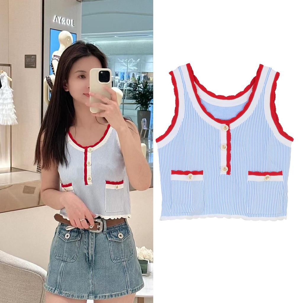 Trendy Spring/Summer Crochet Hollow-Out Slimming Knitted Vest - Versatile Sweet Style for Women