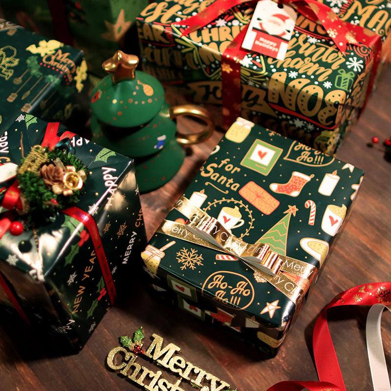 50*70cm Christmas Gift Wrapping Paper Gingerbread Merry Christmas Xmas Tree Pattern Flower Bouquet Packaging Decoration Paper