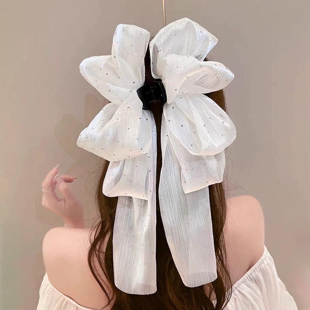 Back Head Grab Clip Half-Tie Hair Clip New Gypsophila Ribbon Hair Clamp  Women Girls