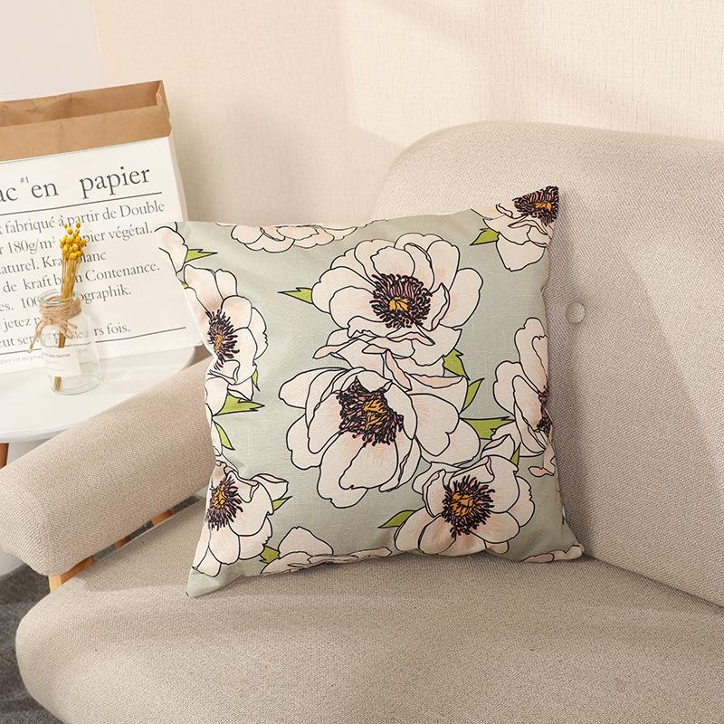 Nap Pillowcase Nordic Green Plants and Flowers Pastoral Bamboo Hemp Super Soft Pillow Car Cushion Pillow Core for Living Room