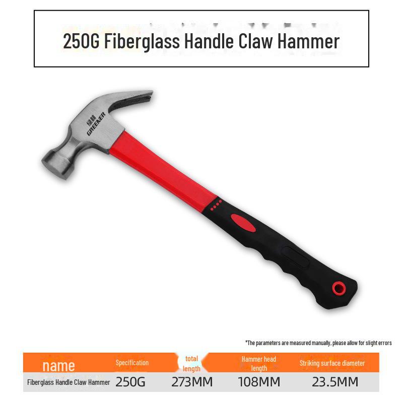 Green Forest Shockproof Fiberglass Claw Hammer - Heavy-Duty, Shock-Absorbing Universal Striking Tool.