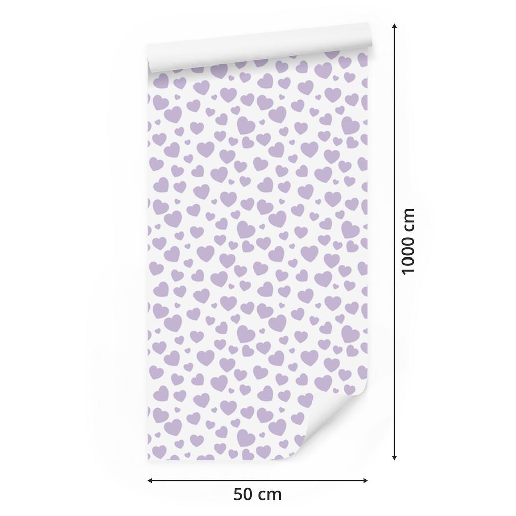 Heart Wallpaper White, Lavender and Light Gray 50x1000