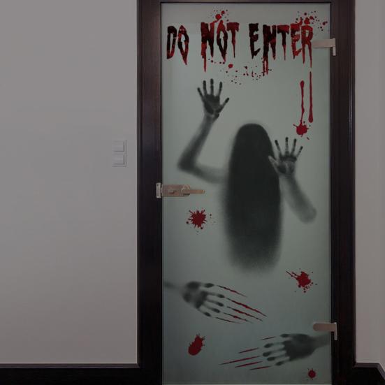 Window Sticker Removable Horror Traceless Reusable Scary Scene Layout PVC Ghost Shadow Blood Handprint Halloween Electrostatic Window Cling Showcase